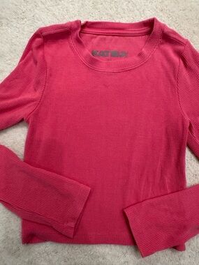 Katie J NYC Long Sleeve Ribbed Tee in Berry Pink